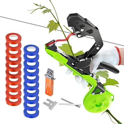 Upgraded Plant Tying Machine, Garden Tape Tool with 20Rolls Tapes and 10000pcs Staples, 1 Gloves, Lightweight Plant Tape Gun Tying Tape Tool to Tie Up Vine Tomatoes Grapes Vegetables Garden