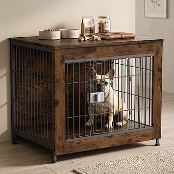 Furniture Style Dog Crate, Decorative Wooden Pet Kennel End Table for Small to Medium Dogs (Under 30 lbs), Indoor Dog House with Secure Slide Lock & Solid Top, Modern Pet Cage Furniture, Aged Black